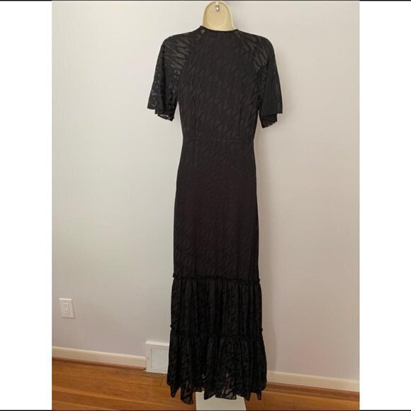 DVF Diane von Furstenberg Josefine black burnout gown ruffle long maxi dress 6 - Picture 4 of 8